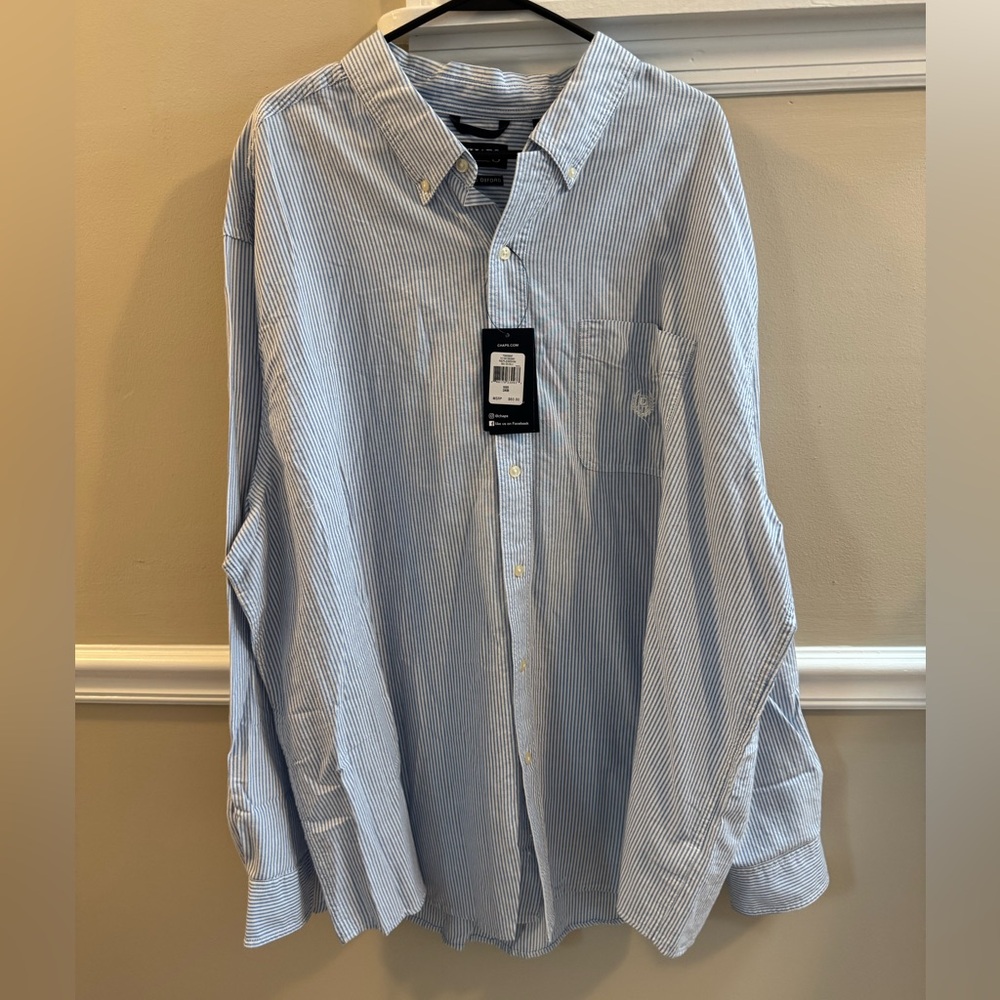 Chaps Striped Seersucker Classic Oxford Long Sleeve Button Down with Pocket